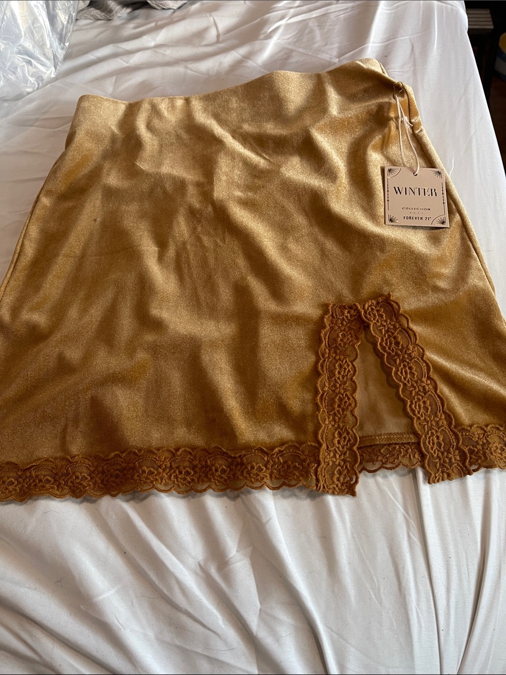 WINTER Collection Gold Lace velvet  mini Skirt open side